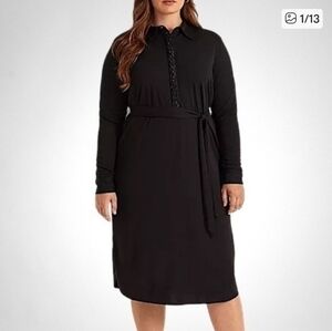 Lauren Ralph Lauren 3X PLUS Size Long Sleeve Shirtdress w/  beading & embroidery